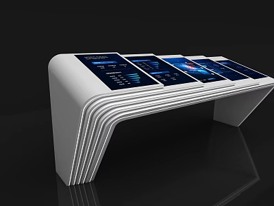 Public Facility Modern White Interactive Information Kiosk With Multiple Touchscreens 3d model