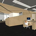 Modern Public Office Space With Desks Computers White Chairs Large Windows And Dark Flooring 3d model