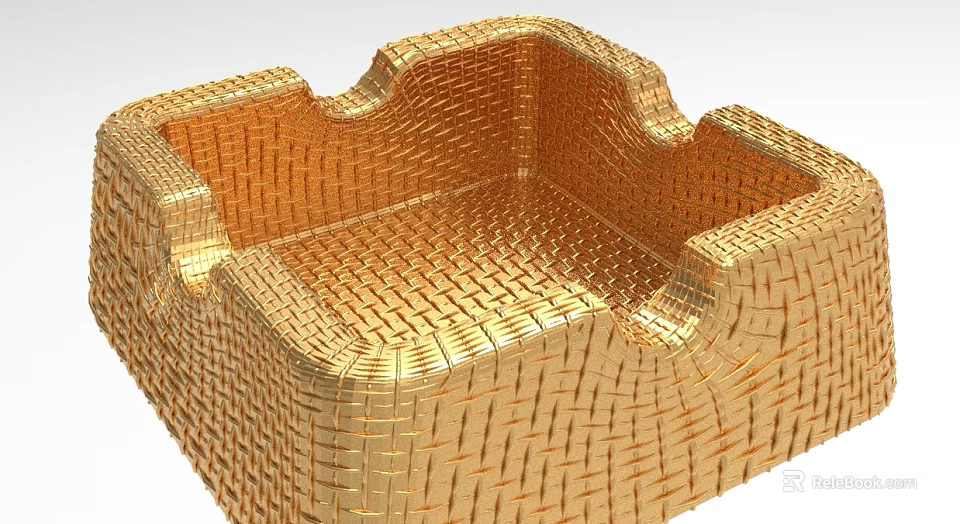 Golden Square Shaped Decorative Ornament Set With Intricate Woven Texture 3d model 