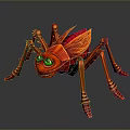 Red Insect Creature with Green Eyes Wings and Multiple Legs