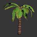 Tropical Green Leafy Palm Plant With Brown Textured Trunk On Dark Background