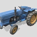Blue Vintage Tractor With Metal Body Large Yellow Wheels And Exhaust