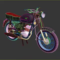 Vintage Black Motorcycle With Red Seat Gold Accents Round Headlight And White Rims