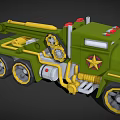 Green Functional Vehicle With Yellow Mechanical Arm Star Emblem Red Accents And Gray Wheels