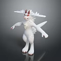 White Fantasy Creature Character With Red Eyes Leaf Like Crest Red Spots And Tail 3d model