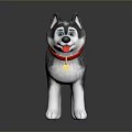 Adorable Cartoon Husky With Gray White Fur Red Collar Gold Bell Tongue Out Curly Tail