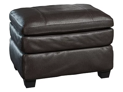 Modern Brown Leather Stool Featuring Stacked Layers and Sturdy Black Legs 3d model