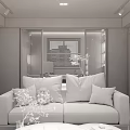 Modern Living Room With Open Layout Beige Sofa Throw Pillows Green Plants And Glass Partition