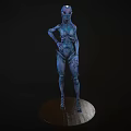 Blue Alien Fantasy Creature Character With Bioluminescent Glowing Head And Smooth Organic Skin