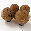 Autographed NBA Basketballs on Black Bases as Sports Equipment