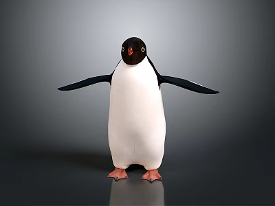 Penguin Character Standing With Outstretched Wings Black White Plumage And Orange Feet On Gray Background 3d model