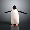 Penguin Character Standing With Outstretched Wings Black White Plumage And Orange Feet On Gray Background