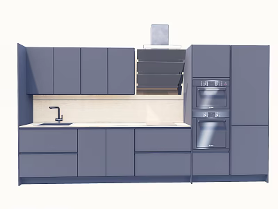 Modern Gray Kitchen Cabinets With Sink Range Hood And Oven Interior 3d model