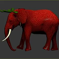 Red Elephant with White Polka Dots Green Antler Decoration and White Tusks on Dark Background