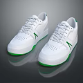 White Athletic Sneakers With Green Accents On Sole And Classic Lace Detail