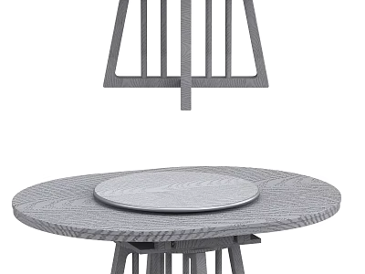 Round Gray Dining Table With Wooden Texture And Rotating Tray Top Design 3d model