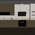 Modern Kitchen Interior With Wooden Cabinets White Countertop And Black Appliances