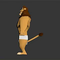 Muscular Cartoon Lion Character Standing Wearing White Briefs 3D Model Design