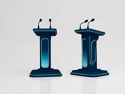 Two Blue Modern Podiums With Two Microphones Each And Blue Lighting Effects 3d model