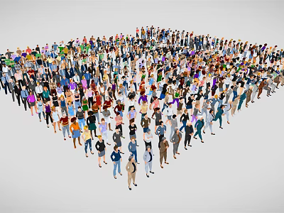 Large Group of Diverse People Standing Closely Together in Crowd Formation 3d model