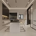 Modern Minimalist Living Dining Room Interior With Beige Sofa Black Chair TV And Pendant Light