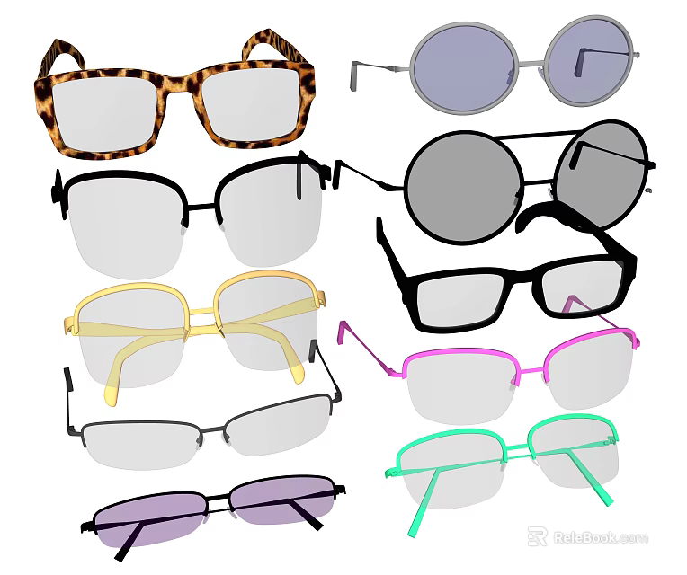 Stylish Eyeglasses Collection With Various Colors Frame Styles And Leopard Print Designs 3d model 