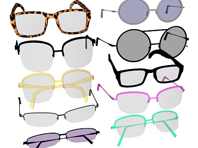 Stylish Eyeglasses Collection With Various Colors Frame Styles And Leopard Print Designs 3d model