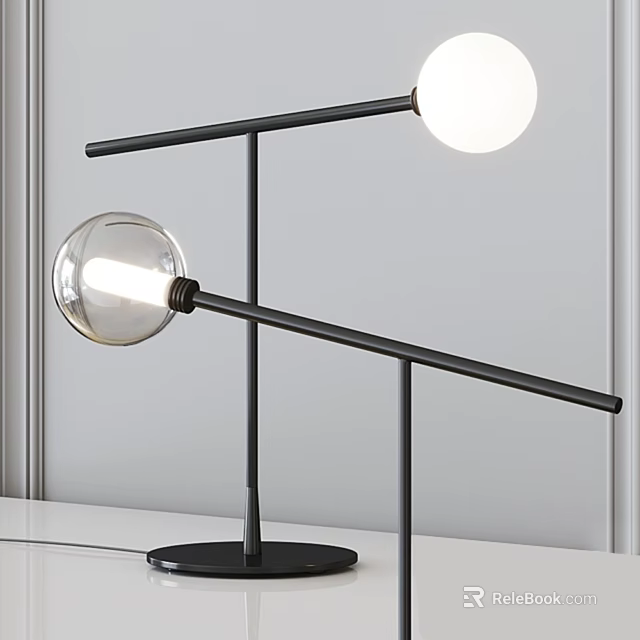 Modern Table Lamp With Black Metal Frame Two Spherical Transparent And White Shades 3d model 