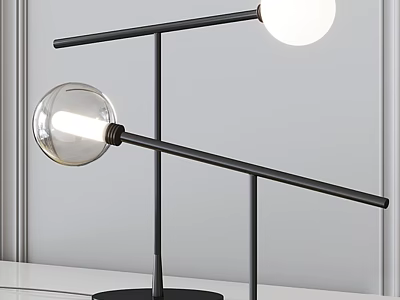 Modern Table Lamp With Black Metal Frame Two Spherical Transparent And White Shades 3d model