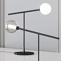 Modern Table Lamp With Black Metal Frame Two Spherical Transparent And White Shades