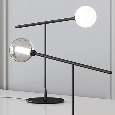 Modern Table Lamp With Black Metal Frame Two Spherical Transparent And White Shades 3d model