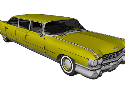 Yellow Vintage Limousine Classic Exterior Design With Retro Styling And Chrome Details 3d model