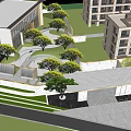 Modern Garden Landscape Design With Marble Wall Lighting And Trees At Entrance Plaza