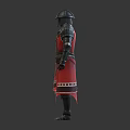 Medieval Knight Armor With Red Cloth And Long Sword On Gray Surface