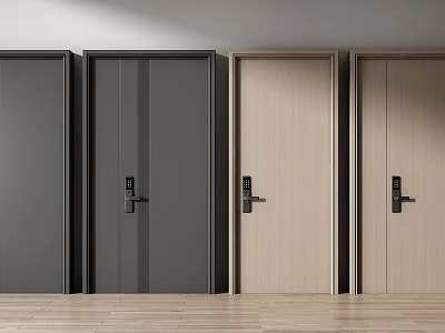 Modern Security Doors In Multiple Styles With Black And Light Wood Finishes 3d model
