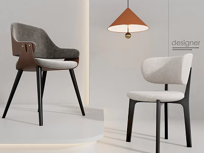 Modern Designer Accent Chairs With Gray Fabric And Brown Leather Minimalist Design 3d model