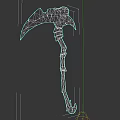 Green Scythe Weapon With Skull Decoration And Wooden Handle Design
