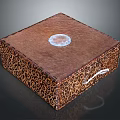 Brown Decorative Storage Box with Carved Patterns Transparent Circular Inlay and White Handle