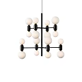 Modern Chandelier Design With Multiple White Spheres And Black Metal Frames 3d model