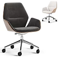 Modern Office Chair With Light Gray Fabric Wooden Armrests And Metal Base