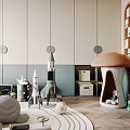 Playful Kids Room Interior With Stuffed Toys Circular Storage Cabinets Mushroom House And Play Carpet