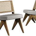 Modern Dining Chairs With Woven Rattan Backrest Gray Upholstered Seat And Wooden Legs