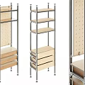Practical Metal Frame Storage Shelf with Wooden Shelves Drawers and Pegboard Panel