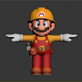 Cartoon Construction Worker Character With Yellow Hard Hat Red Overalls White Gloves And Tool Belt