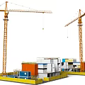 Construction Site With Two Yellow Tower Cranes And Modular Buildings Under Construction 3d model