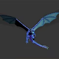 Blue Flying Dragon 3D Model with Shiny Transparent Wings and Reflection 3d model