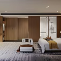 Modern Hotel Room Interior With Wooden Elements Large Bed TV And Carpet 3d model