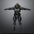 Police Mech With Blue Orange Armor POLICE Logo Arms Outstretched Standing