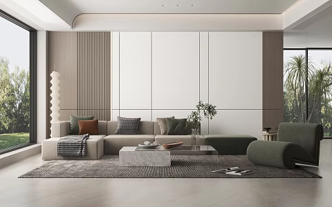 Modern Living Room Sofa Combination Green Plant Hanging Painting Decoration Tea Table 3d model
