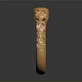 Elegant Golden Ring With Intricate Carved Design And Central Gemstone